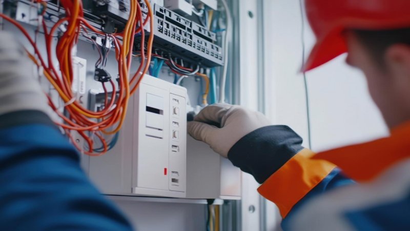 Commercial electrician in Canberra inspecting business electrical panel