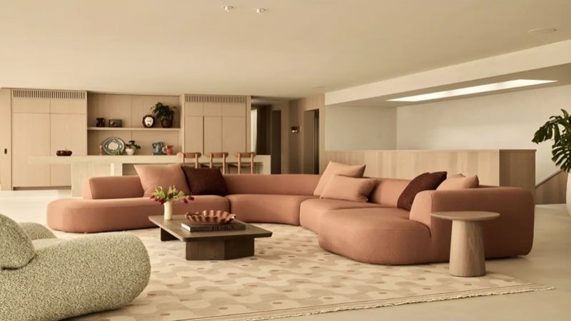 Modular sofas arranged in an L-shape configuration in a living room