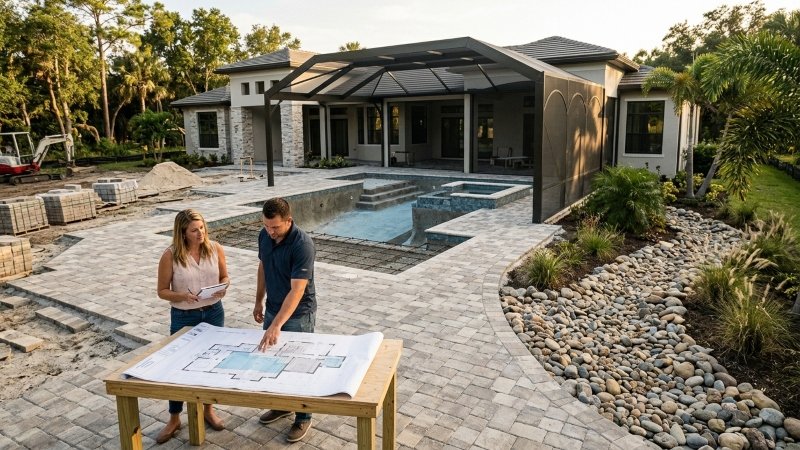 Custom pool and backyard design for a new-construction home in Parrish FL