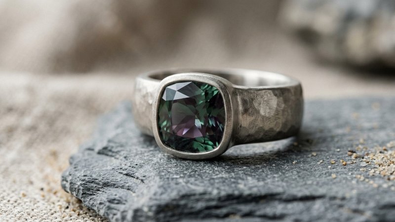 Men’s alexandrite ring with a green-to-purple color-changing gemstone